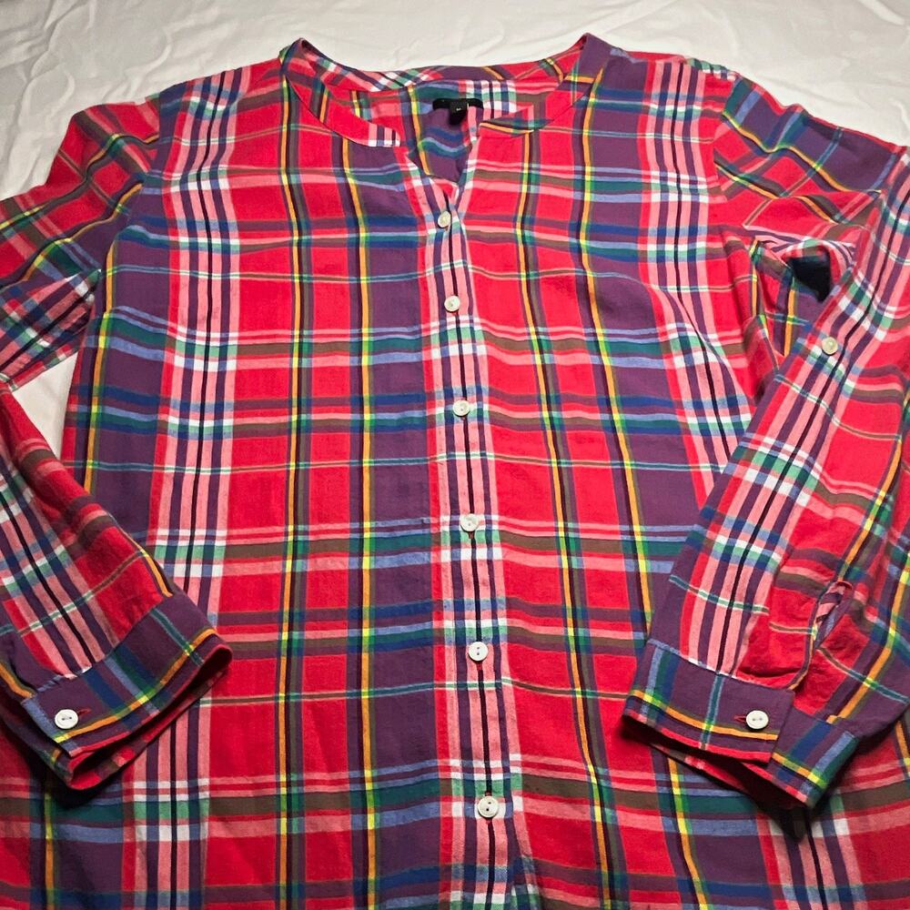 Talbots Women’s M Plaid Collared Long Sleeve Button-Down Woven Cotton Shirt(87)